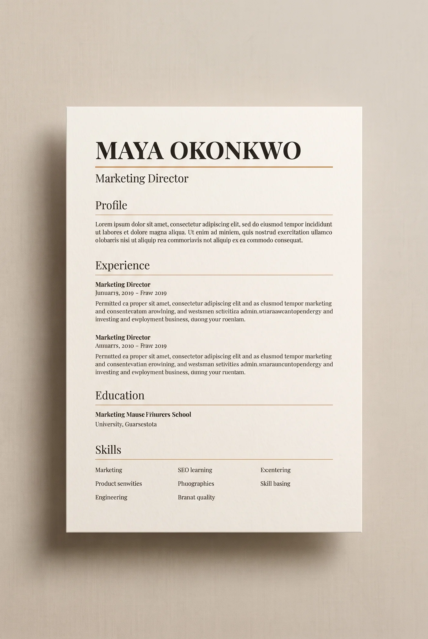 Elegant minimal resume template