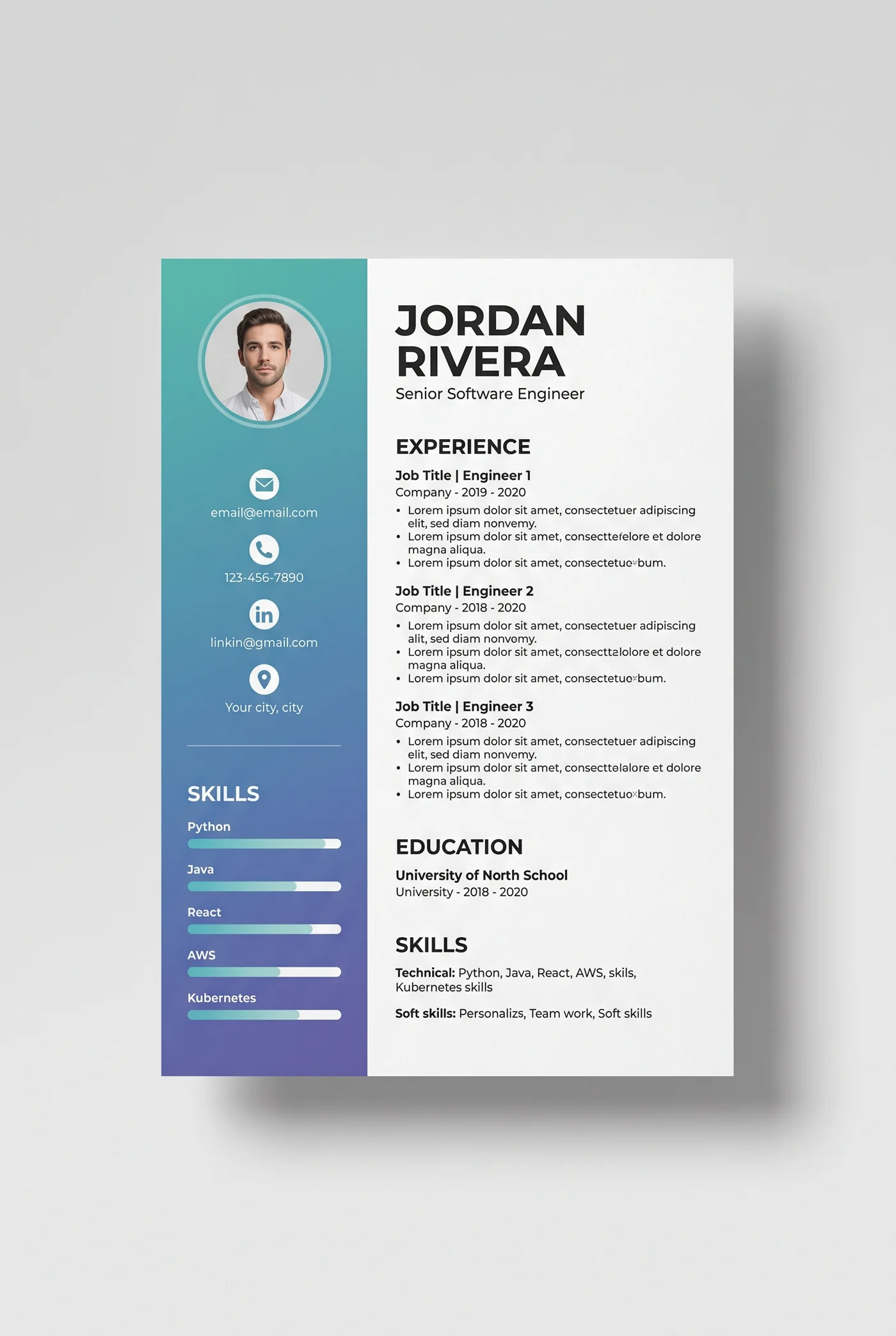 Modern two-column resume template